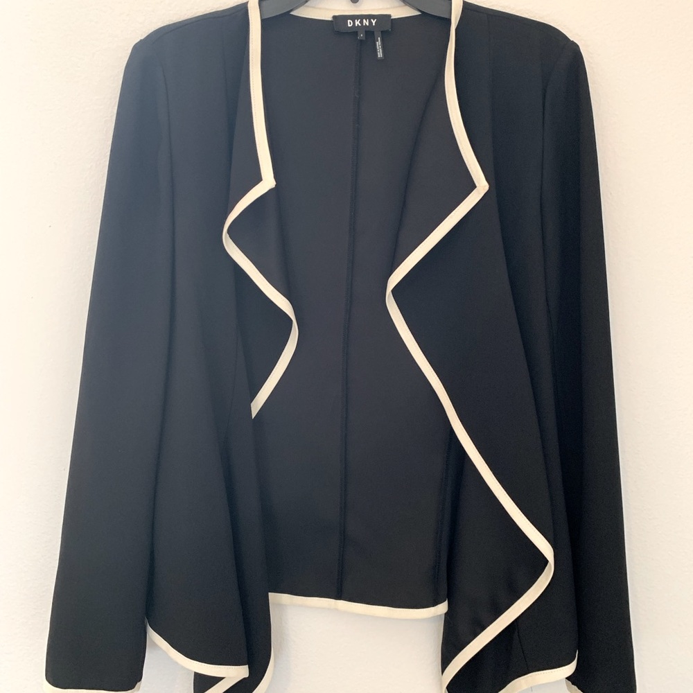 DKNY Black & White Trim Draped Professional Jacket | S